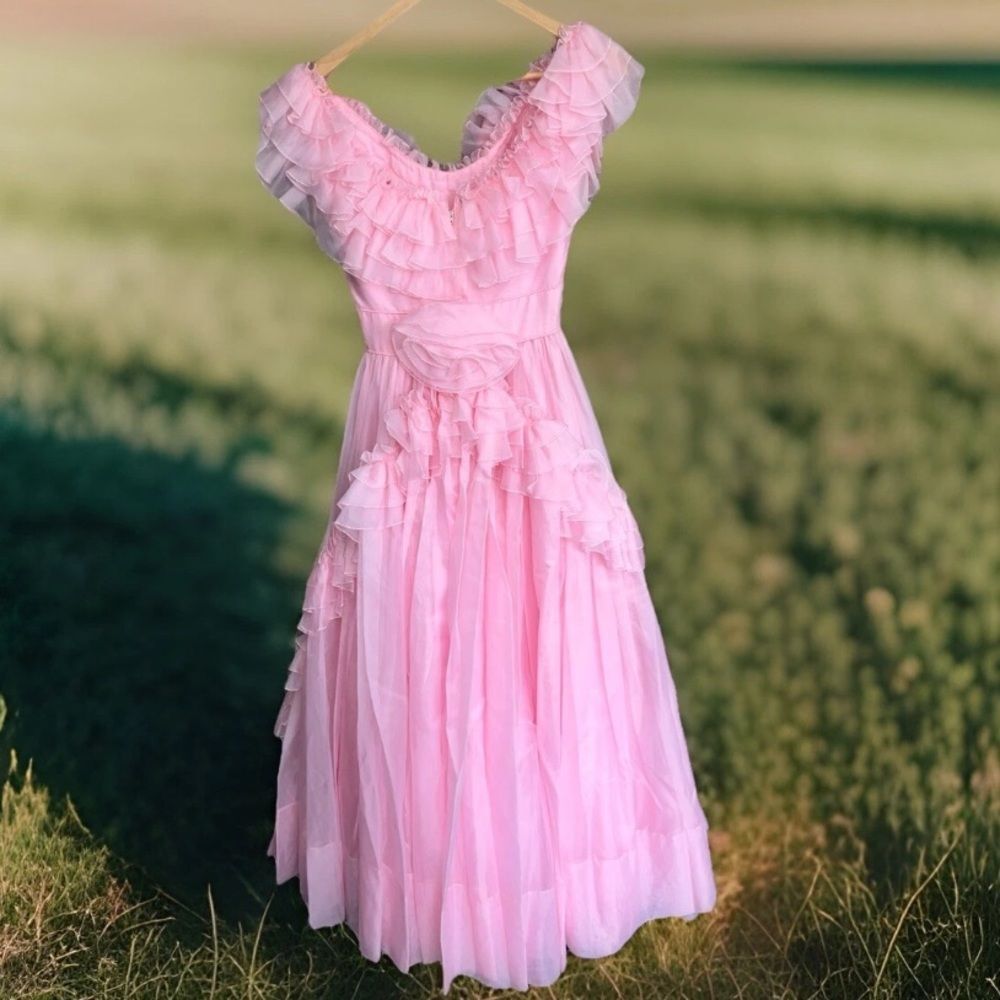 Vintage 1950s-1960s Era Mike Benet Dress Pink Ballgown 6 - Picture 12 of 14